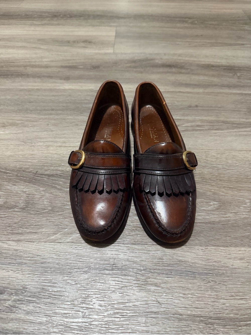 Cole Haan Brown Leather Kiltie Loafers with Buckle